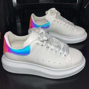 Alexander McQueen Oversized Sneaker in White/Shock Pink, size 35